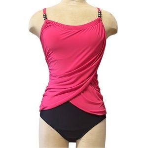 Aqua Green Swimsuit Pink Black One Piece Ruching S Small New